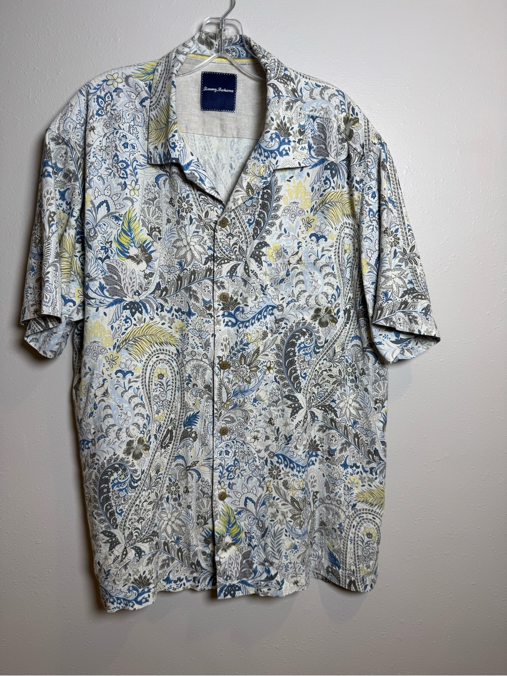Tommy Bahama Silk Short-Sleeve Paisley Camp Shirt - Blue/Gray/Yellow